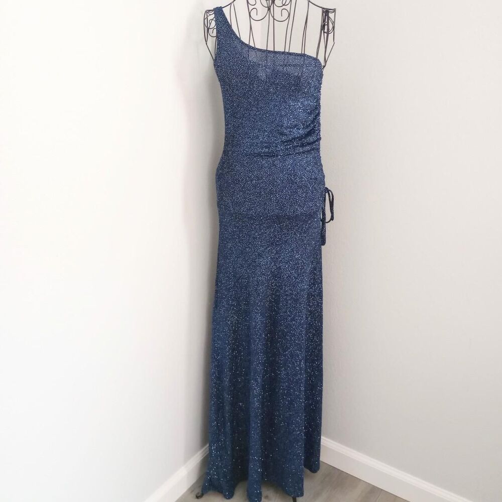 Y2K One Shoulder Sparkly Ruched Siren Dress